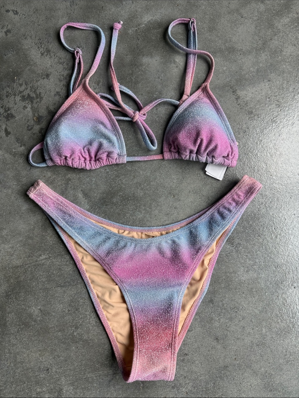 Shimmery Ombre Triangle Bikini Set - Pink, Purple, Blue